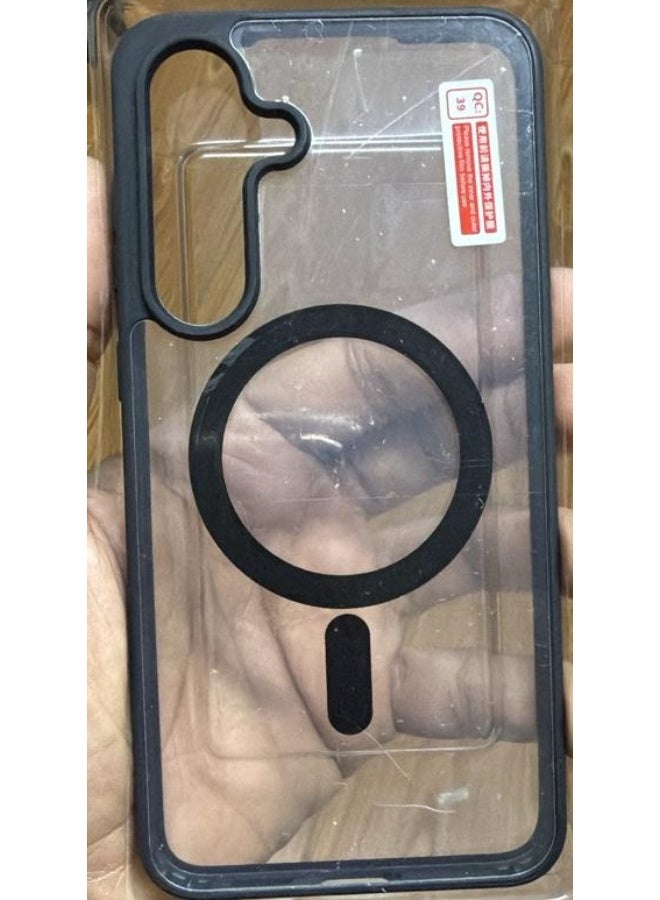 جراب مغناطيسي لهاتف سامسونج جالاكسي S25 FE، متوافق مع الشحن اللاسلكي، غطاء شفاف غير لامع مقاوم للصدمات (أسود) - Image 2